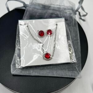 Effy Red Rhinestone and Silver Tone‎ Necklace and Earring Gift Set